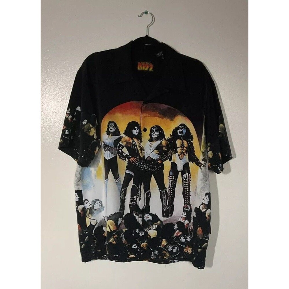 KISS | Button Up Shirt Men's Graphic Print 2002 Rock And Roll | Size XL
